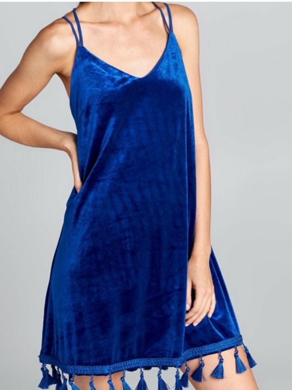 Velzera Royal Blue Velvet Tassel Slip